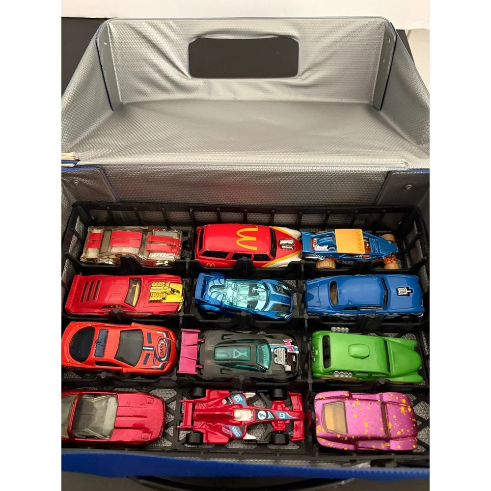 Hot Wheels Kids Toy Car Lot Blue Carrying Case 23 Diecast Vehicles Mixed Colors